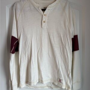 Abercrombie & Fitch Cream and Burgundy Long Sleeve Tee